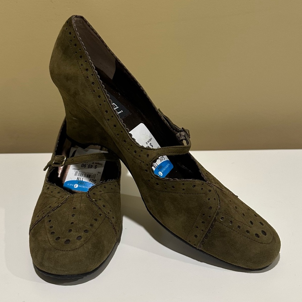 Vaneli Olive Suede Wedge Shoes
